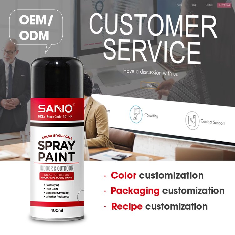 SANVO 400ml China Sulppier Color Spray Paint Acrylic Resin Aerosol Paint Spray Black Multi-purpose Chrome Graffiti Spray Paint