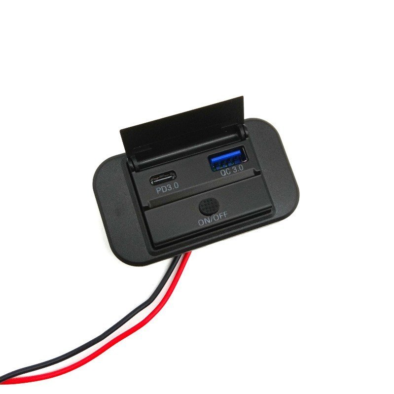 QC3.0 PD and USB Square Car Fast Charger DC12-24V Socket With Spring Cover for Car, Boat, Marine, RV,Truck