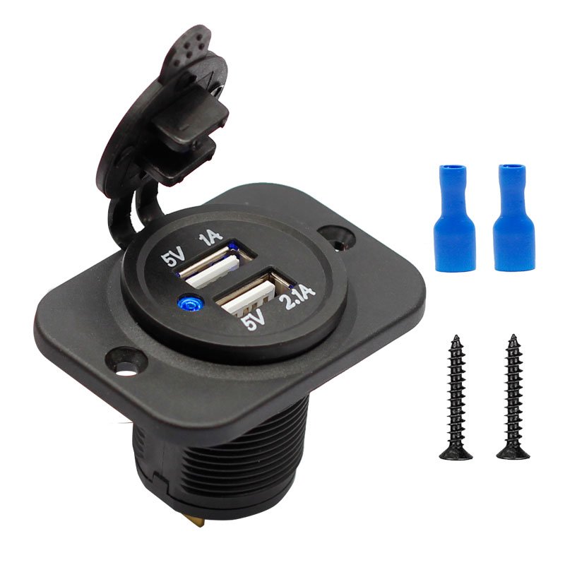 3.A Dual USB Panel Mounted Car Charger Socket Outlet DC Power Outlet for Car Motorcycle Marine Boat