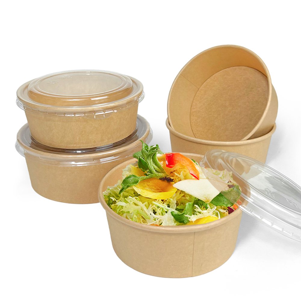 Hot Selling High Quality Food Grade Brown Kraft Paper Salad Bowl with Cover Lid