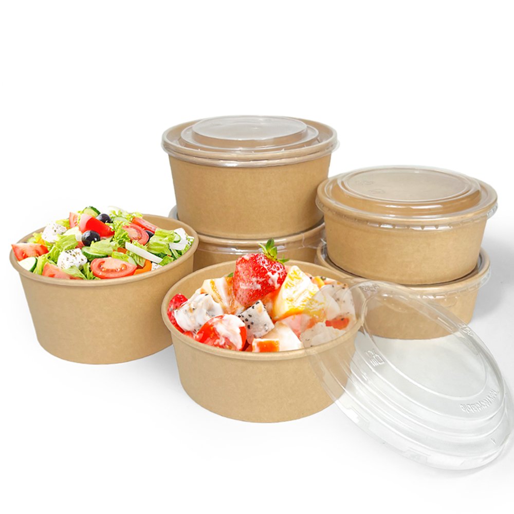 Hot Selling High Quality Food Grade Brown Kraft Paper Salad Bowl with Cover Lid