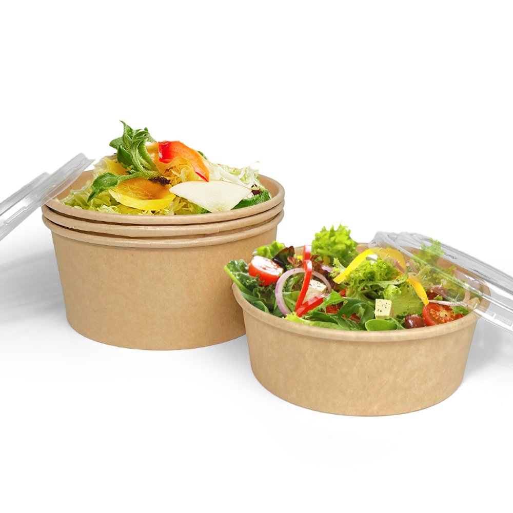Hot Selling High Quality Food Grade Brown Kraft Paper Salad Bowl with Cover Lid