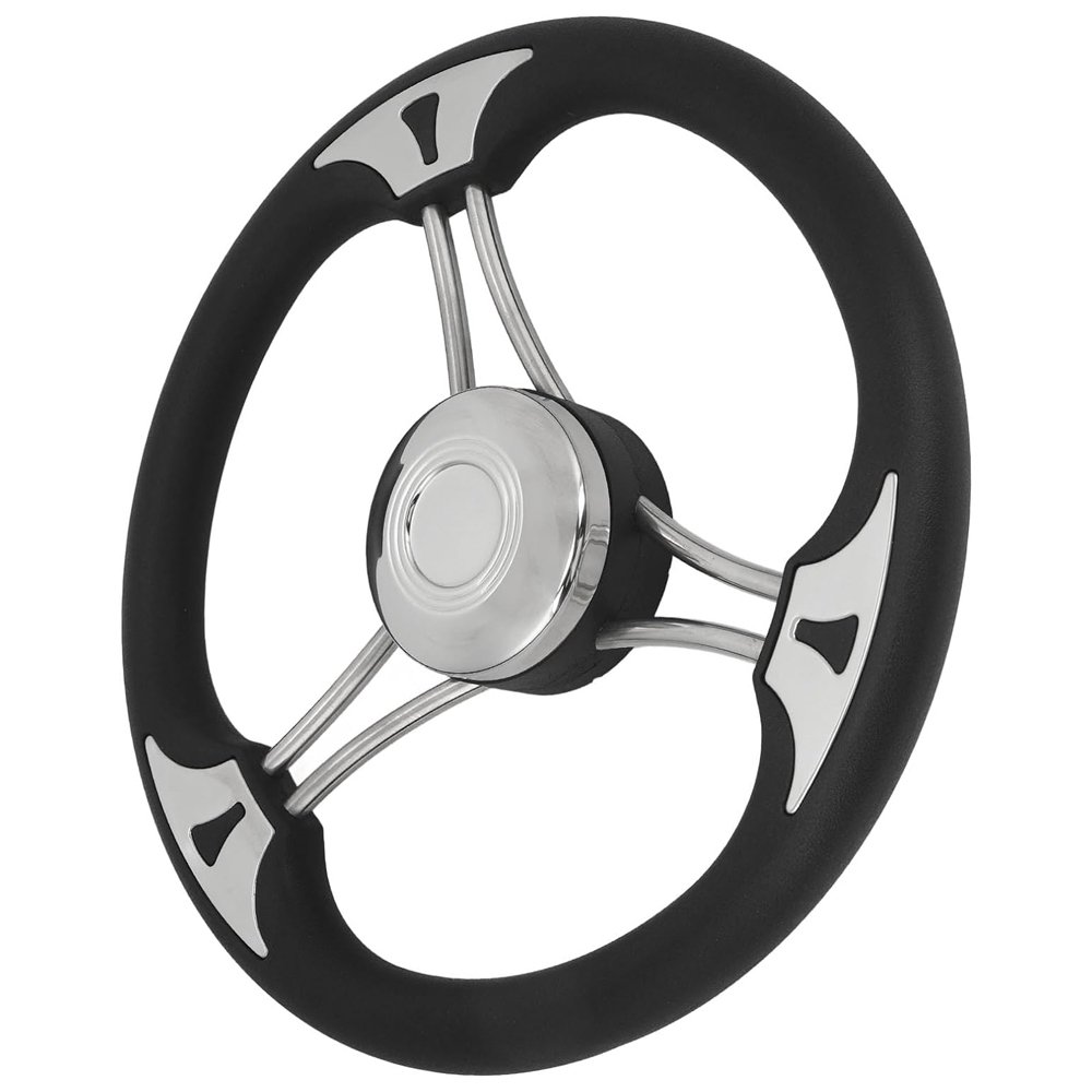 Boat Steering Wheel, 14 Inch 350mm Outer Diameter Heavy Duty Polished Rustproof Steering Wheel With Tapered Cover for Boat