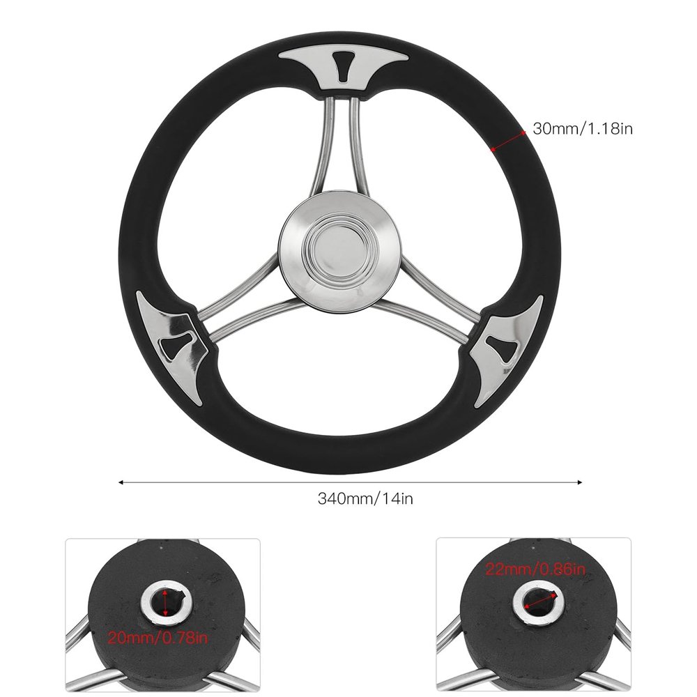 Boat Steering Wheel, 14 Inch 350mm Outer Diameter Heavy Duty Polished Rustproof Steering Wheel With Tapered Cover for Boat