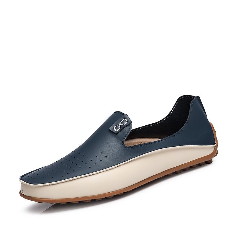 Men's Casual Leather Moccasin Gommino Driving Loafers Foldable Flat Slip-on Walking Sneakers Soft Gel PVC Insole Mesh Autumn