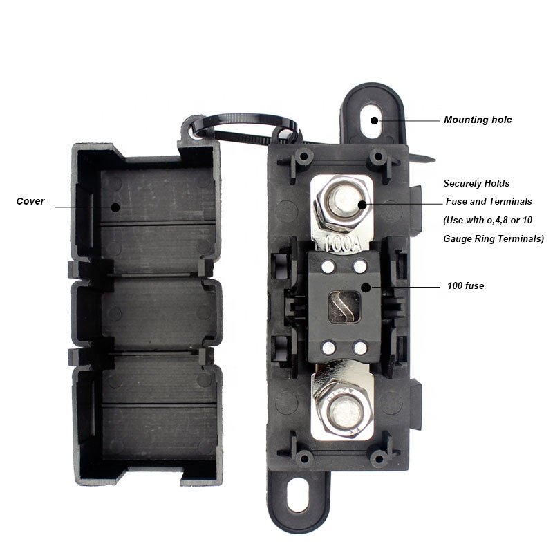 50- 300A MEGA Fuse Holder 12V Car 32V Inline Battery Blade Mega Fuse Block with Cover for Boat Bus Automotive