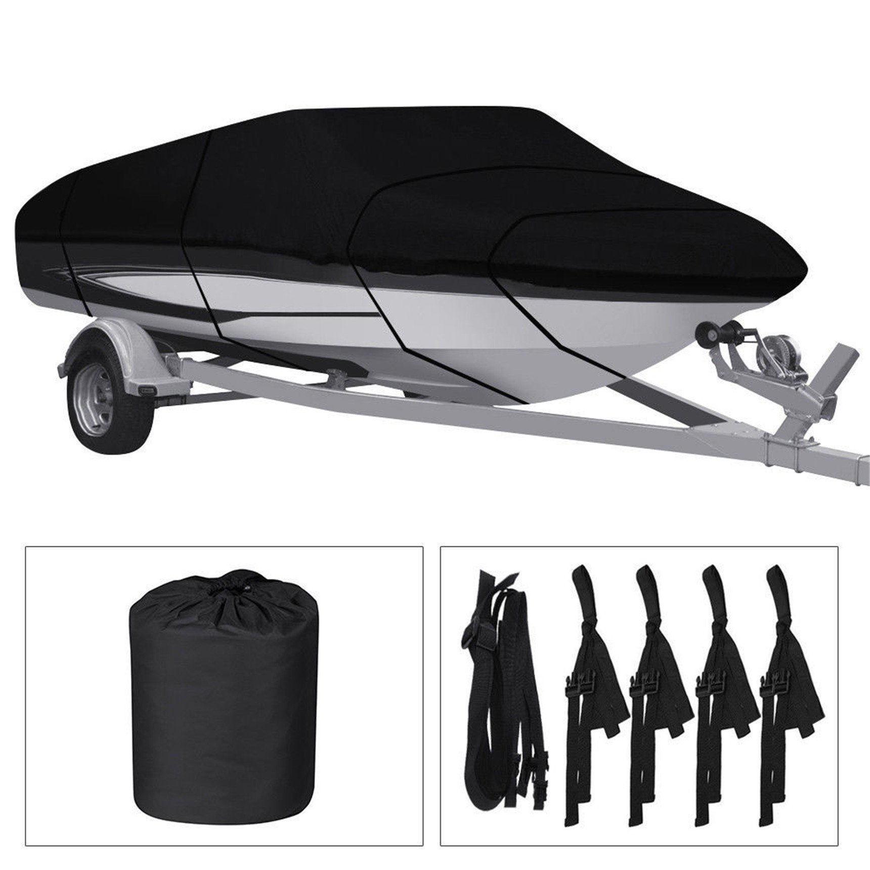 Heavy Duty Outdoor Breathable Black Jumbo Boat Cover Fabric Trailerable Boat Cover With Drawstring Bag