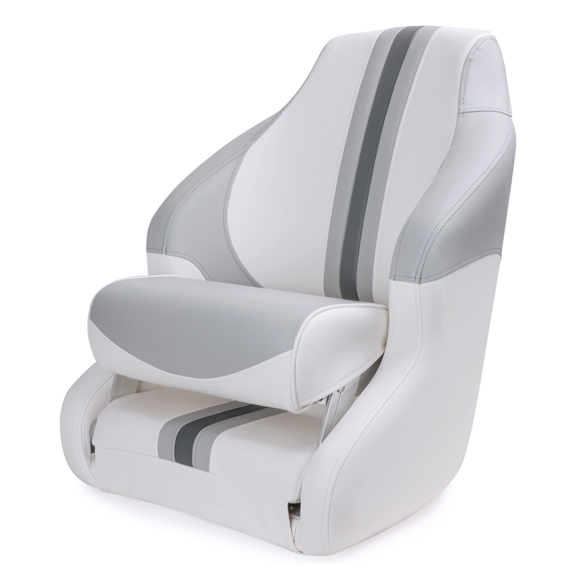 Marine Boat Deluxe Foldable Bench Boat Seat Clearance for 2 Persons Double Chair White With Dark Blue Seams
