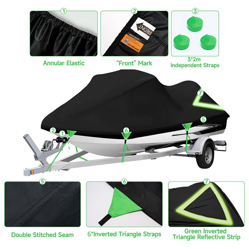 Heavy Duty 210D UV Resistant Replacement Cover Trailerable Jet Ski Cover,Waterproof Upgraded Trailerable Jetski Cover