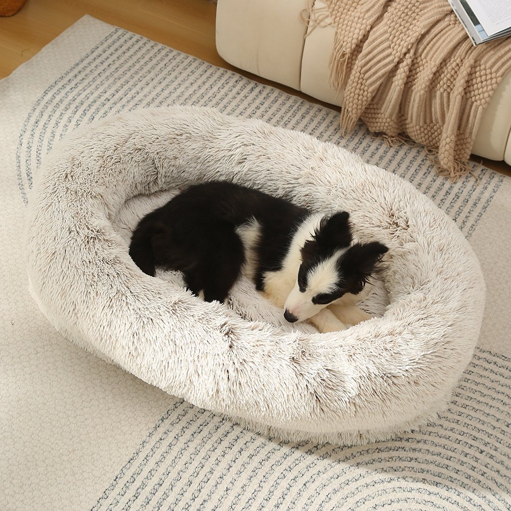 Anti-slip Bottom Long PV Fleece Waterproof Lining Removable Fluffy Cover Supportable 3D Sponge Boat Shaped Dog Bed