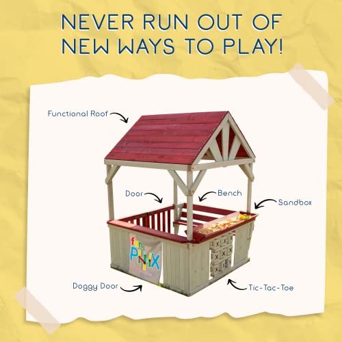 Wooden Playhouse for Kids Outdoor Backyard Playhouse with Bench Outdoor Play Set