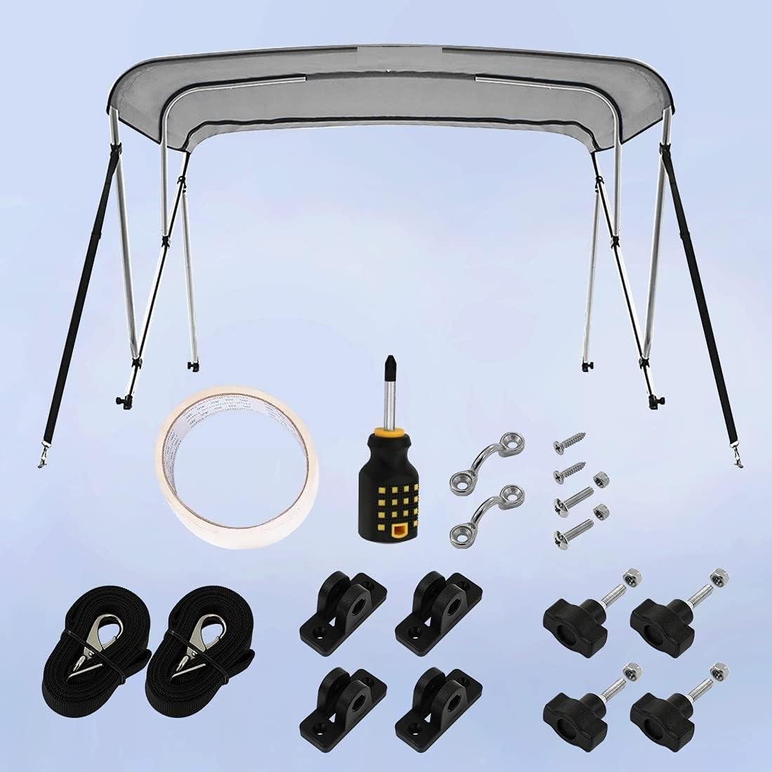 Waterproof 3 Bow Bimini Top Sun Shade Boat Canopy with Rear Support Poles and Storage Boot