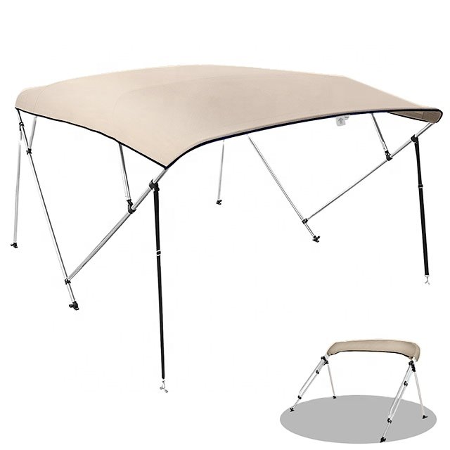 Sand 4 Bow 600D Polyester Aluminum Boat Tent Top Cover with Rear Support Pole and Storage Boot Bimini Top for Boats