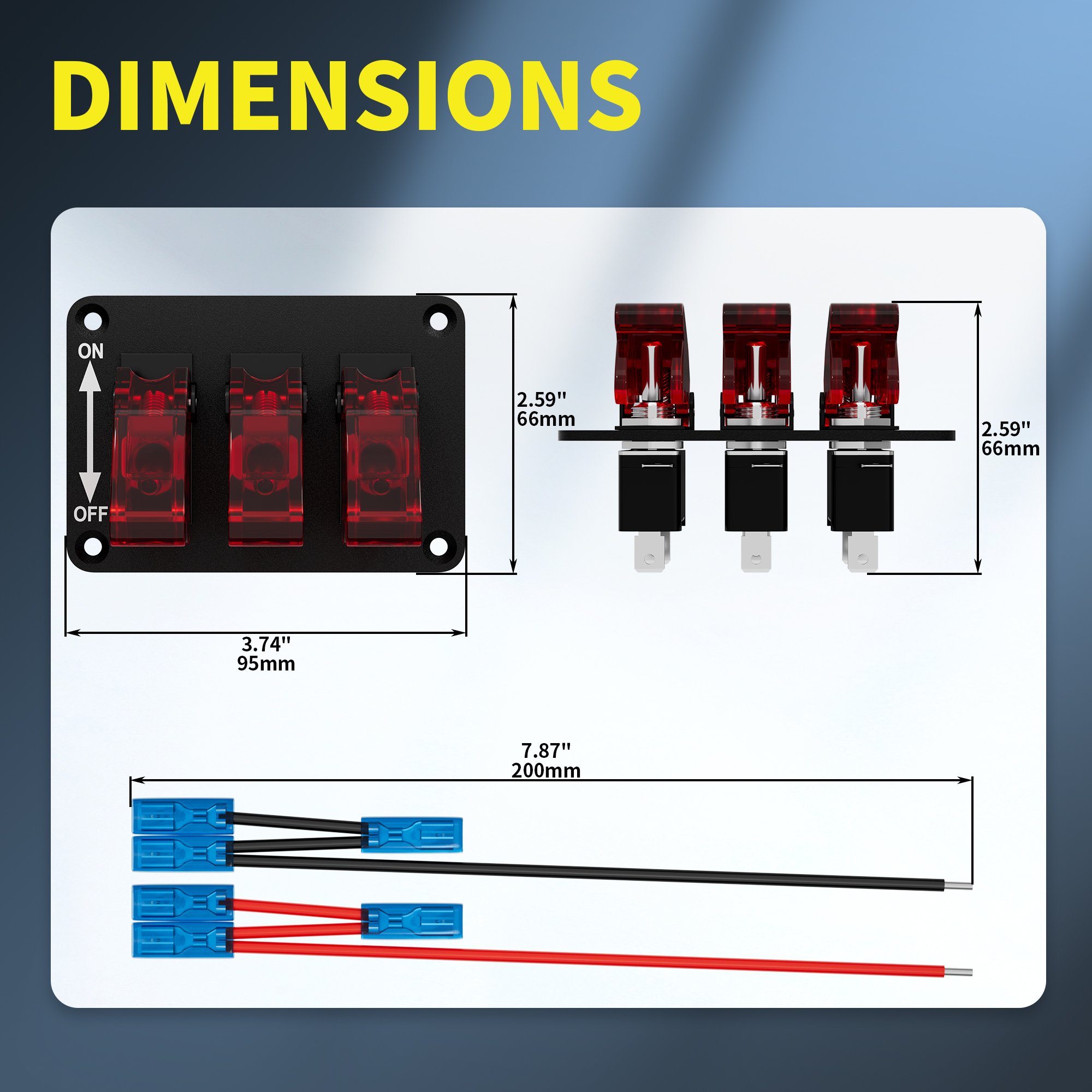 Heavy-Duty 3 Gang on OFF Switch Plate LED Light Toggle Switch Panel 3 Pin SPST Switch Panel With Aircraft Cover for Car