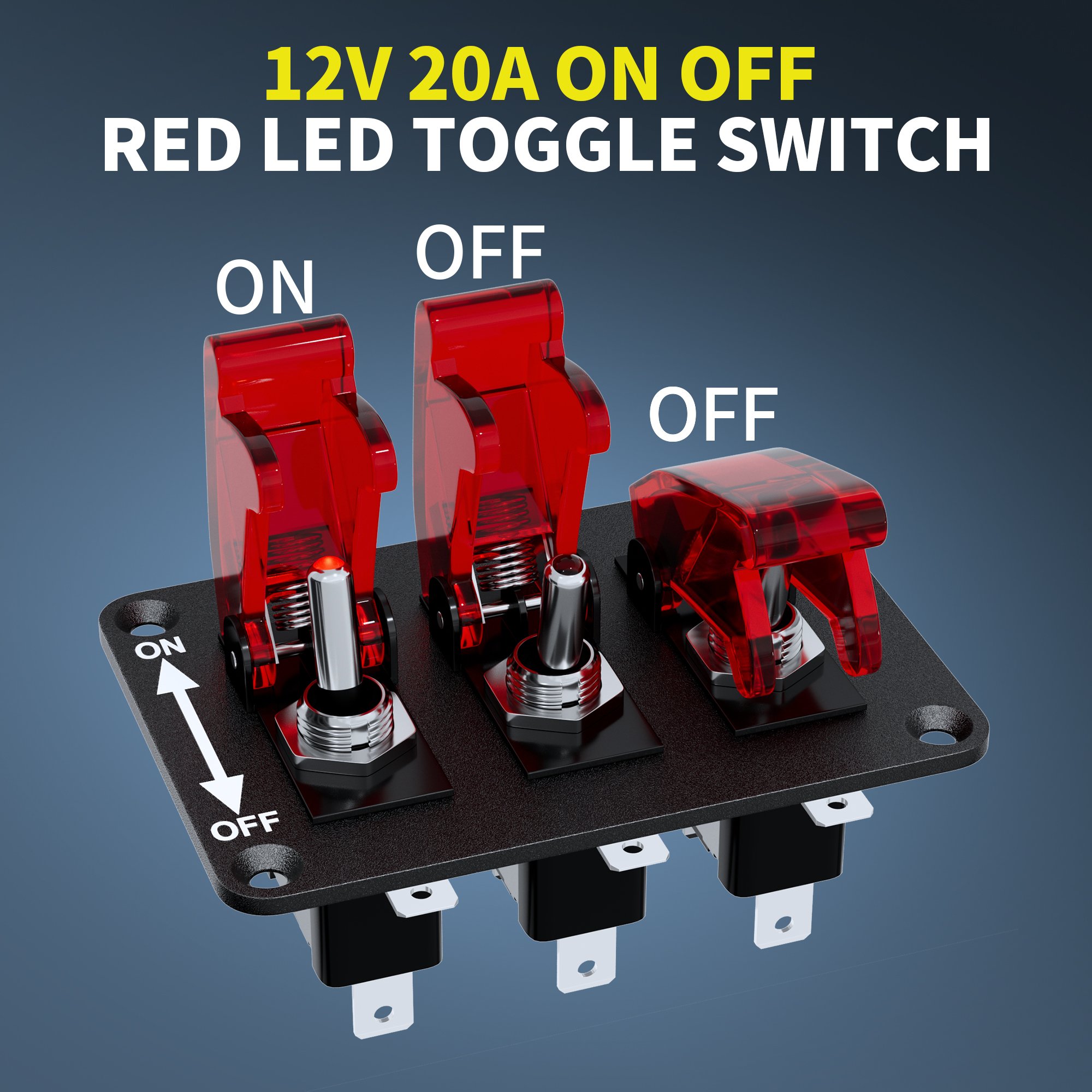 Heavy-Duty 3 Gang on OFF Switch Plate LED Light Toggle Switch Panel 3 Pin SPST Switch Panel With Aircraft Cover for Car