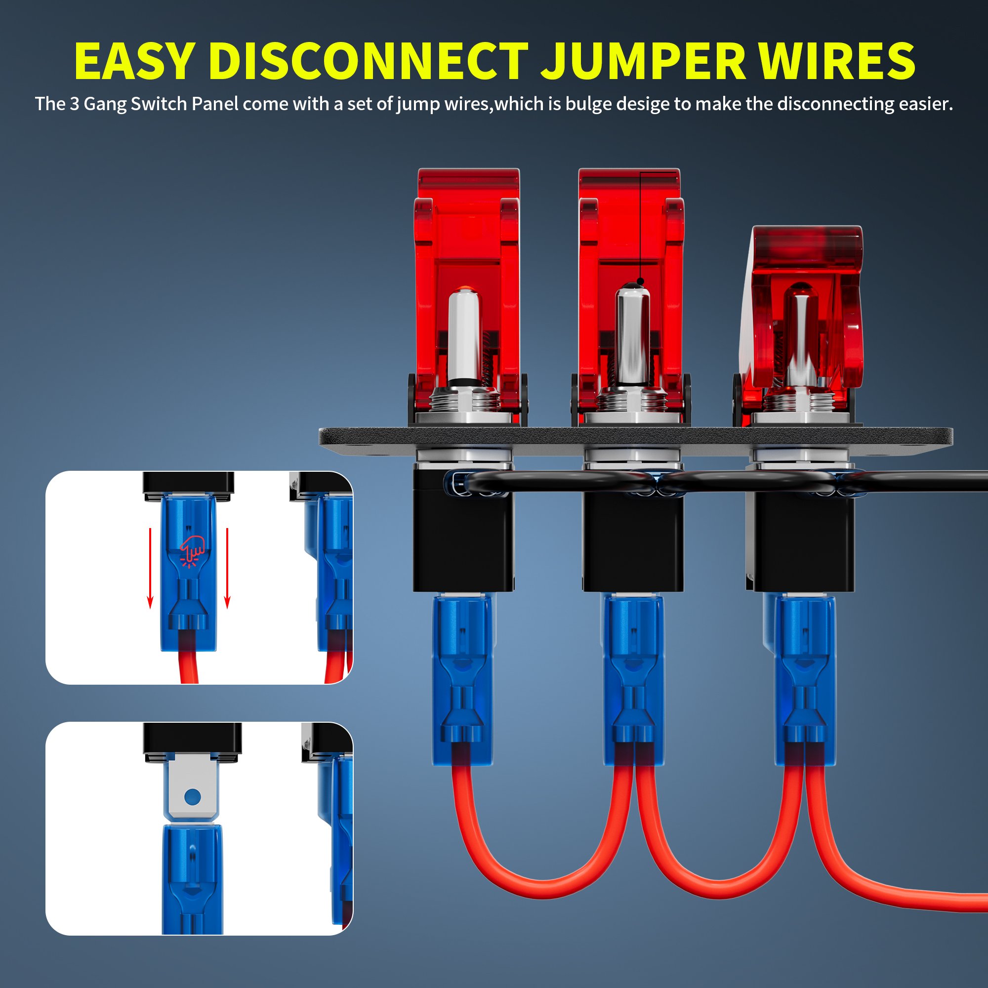 Heavy-Duty 3 Gang on OFF Switch Plate LED Light Toggle Switch Panel 3 Pin SPST Switch Panel With Aircraft Cover for Car