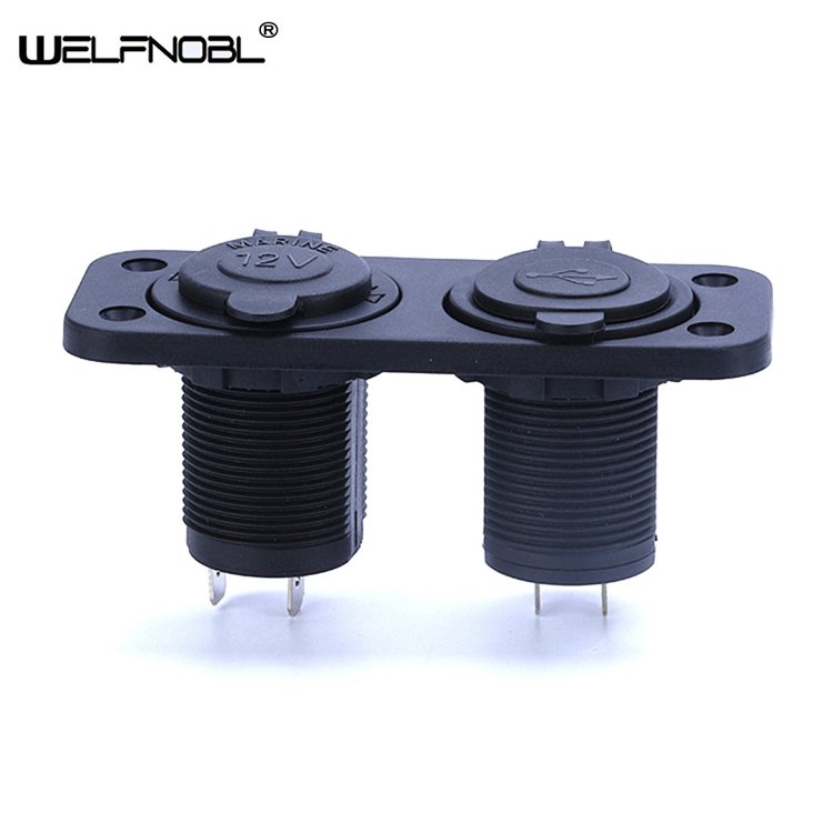 12V 24V Mini Car Power Socket With USB Marine Two Hole Rear Front Panel Power Socket 12v Cover 2 Ports USB