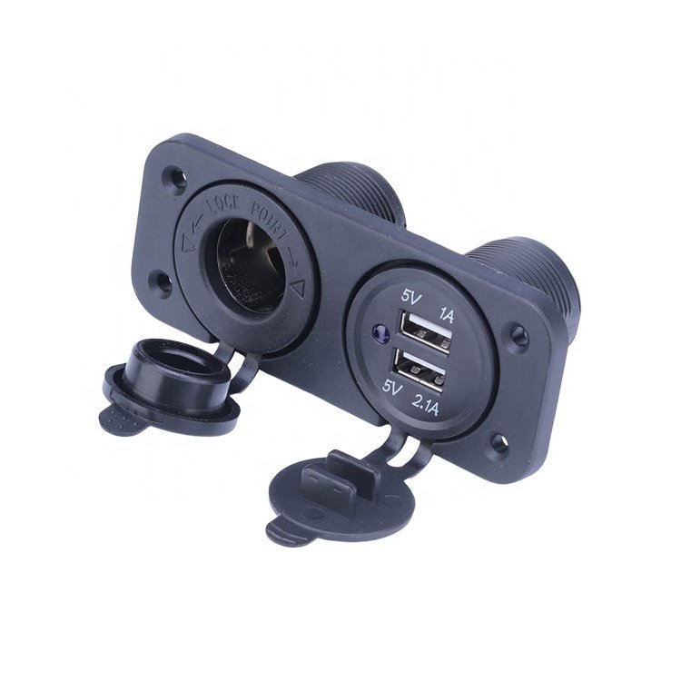 12V 24V Mini Car Power Socket With USB Marine Two Hole Rear Front Panel Power Socket 12v Cover 2 Ports USB