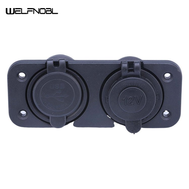12V 24V Mini Car Power Socket With USB Marine Two Hole Rear Front Panel Power Socket 12v Cover 2 Ports USB
