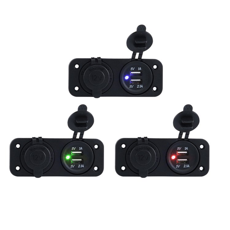 12V 24V Mini Car Power Socket With USB Marine Two Hole Rear Front Panel Power Socket 12v Cover 2 Ports USB