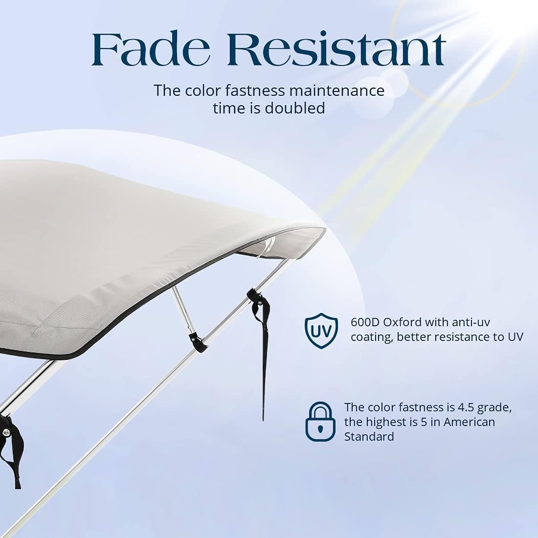 Waterproof 3 Bow Bimini Top Sun Shade Boat Canopy With Rear Support Poles And Storage Boot