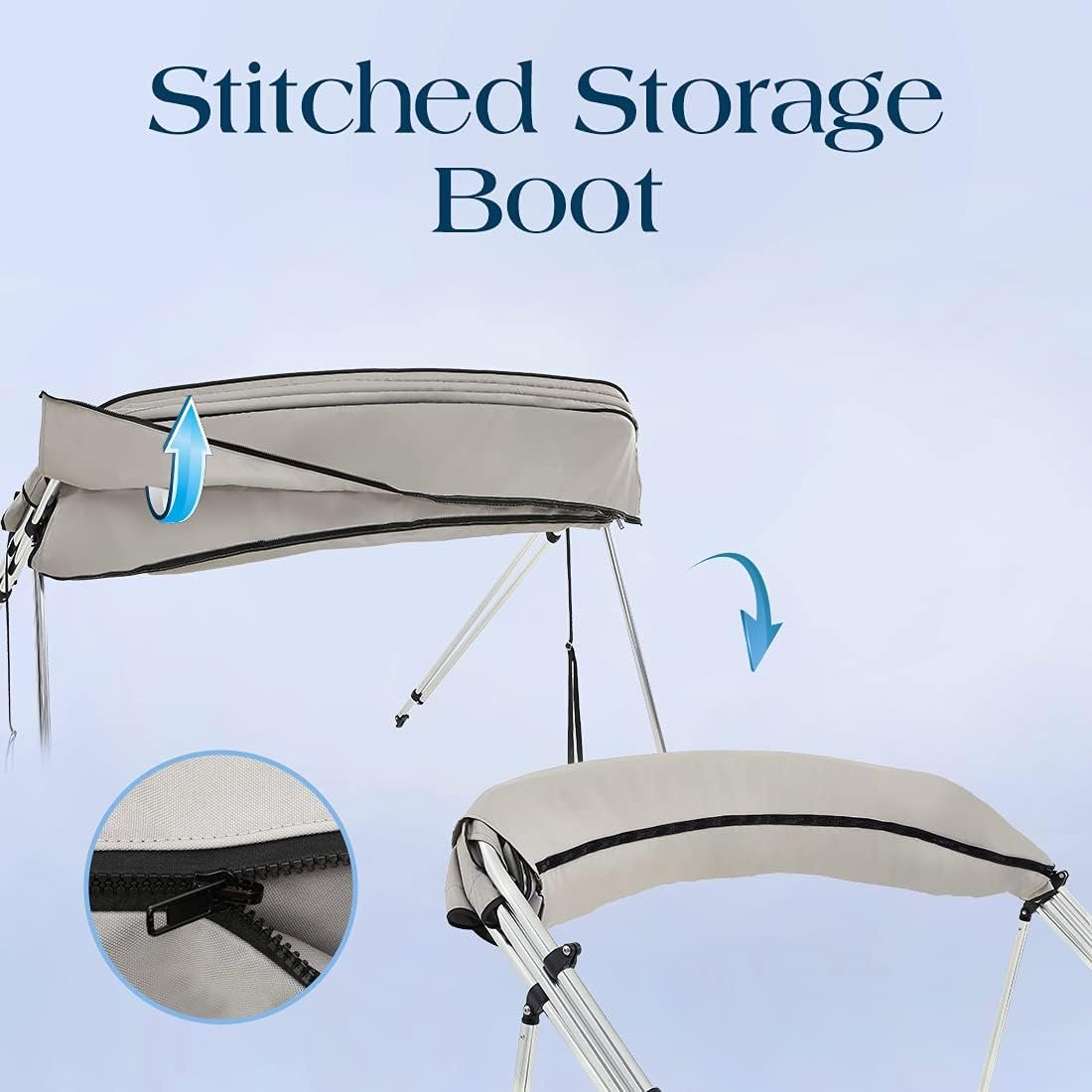 Waterproof 3 Bow Bimini Top Sun Shade Boat Canopy With Rear Support Poles And Storage Boot