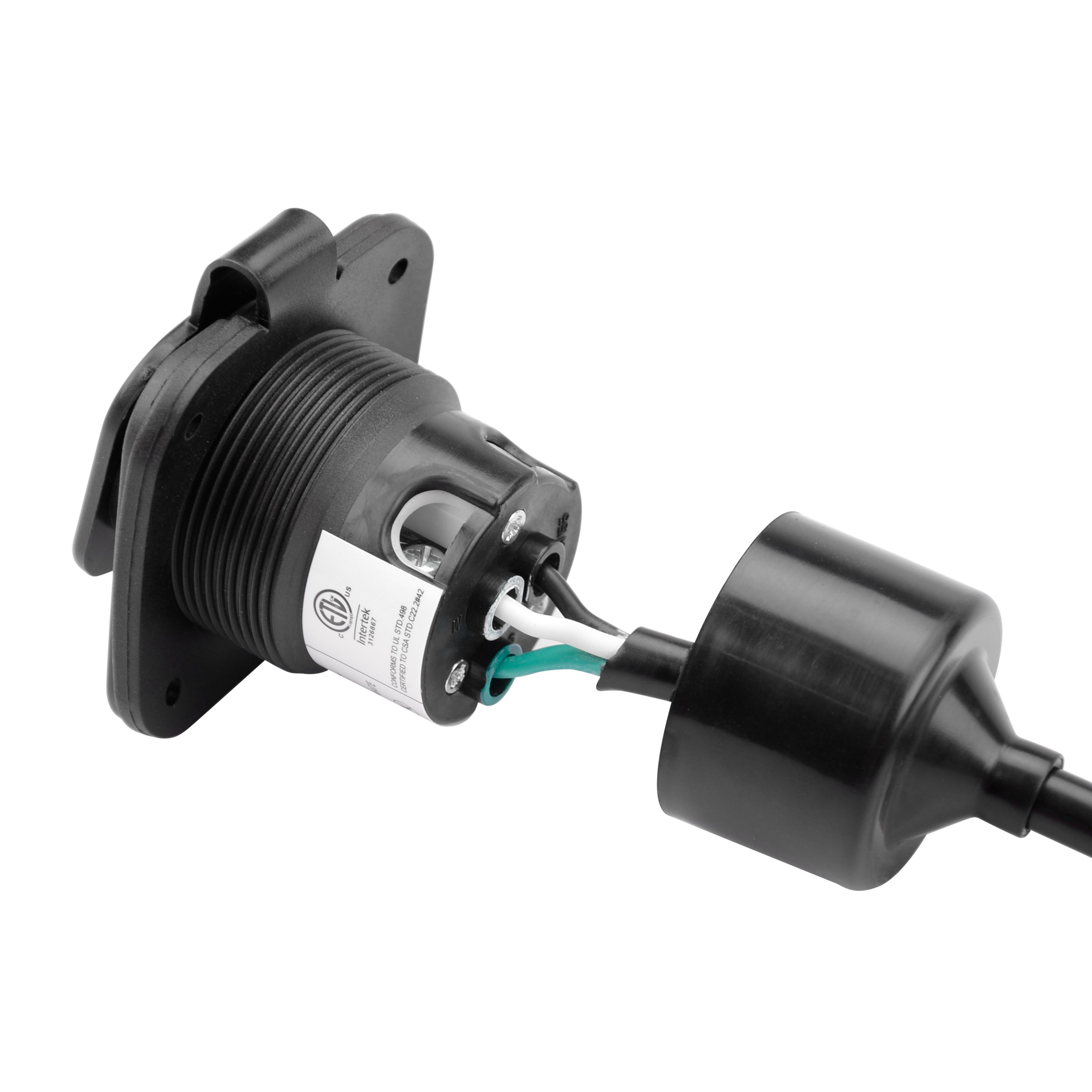 15 Amp 125V AC Power Inlet Port Plug with Integrated 18" Extension Cord, NEMA 5-15 RV Flanged Inlet with Waterproof & Back Cover