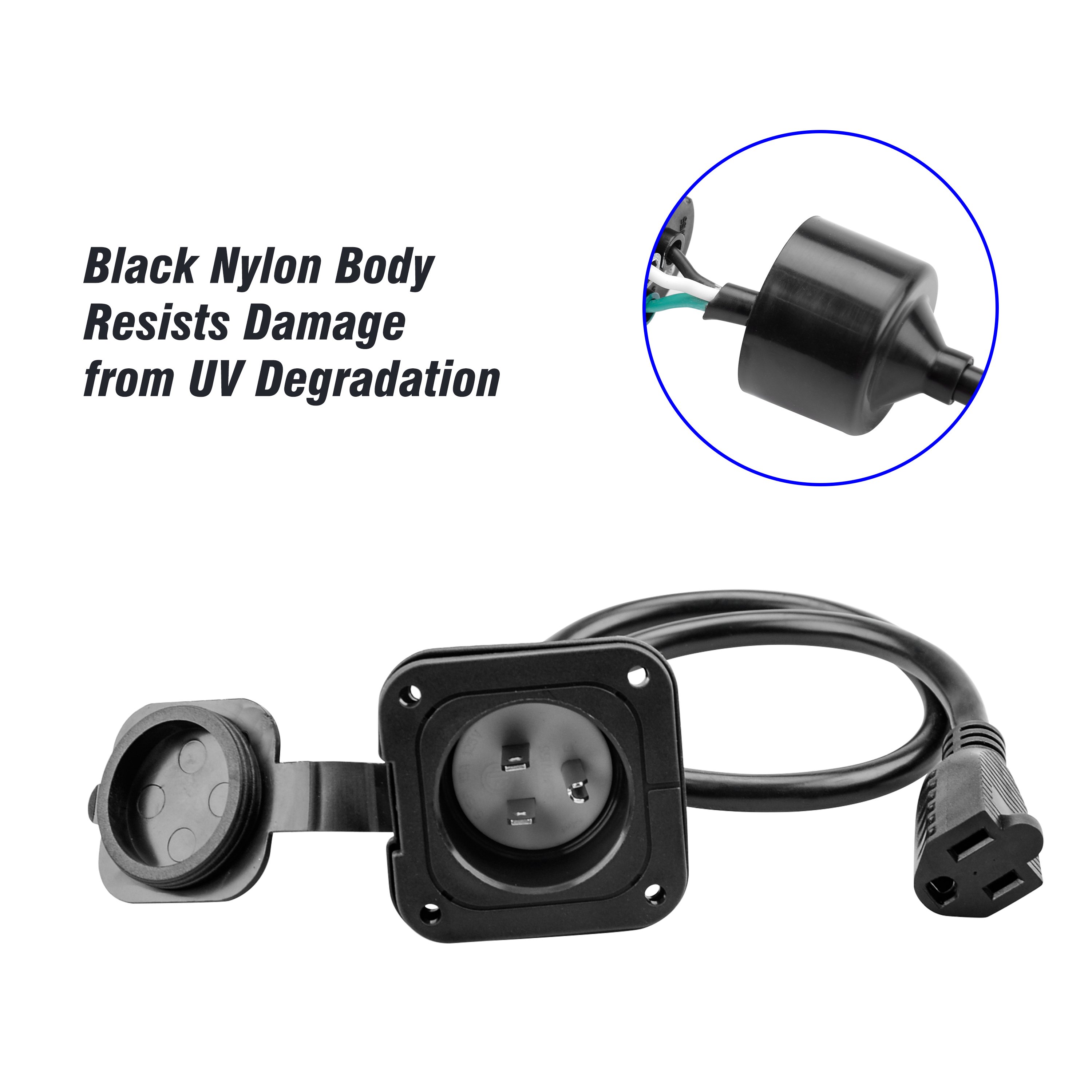 15 Amp 125V AC Power Inlet Port Plug with Integrated 18" Extension Cord, NEMA 5-15 RV Flanged Inlet with Waterproof & Back Cover