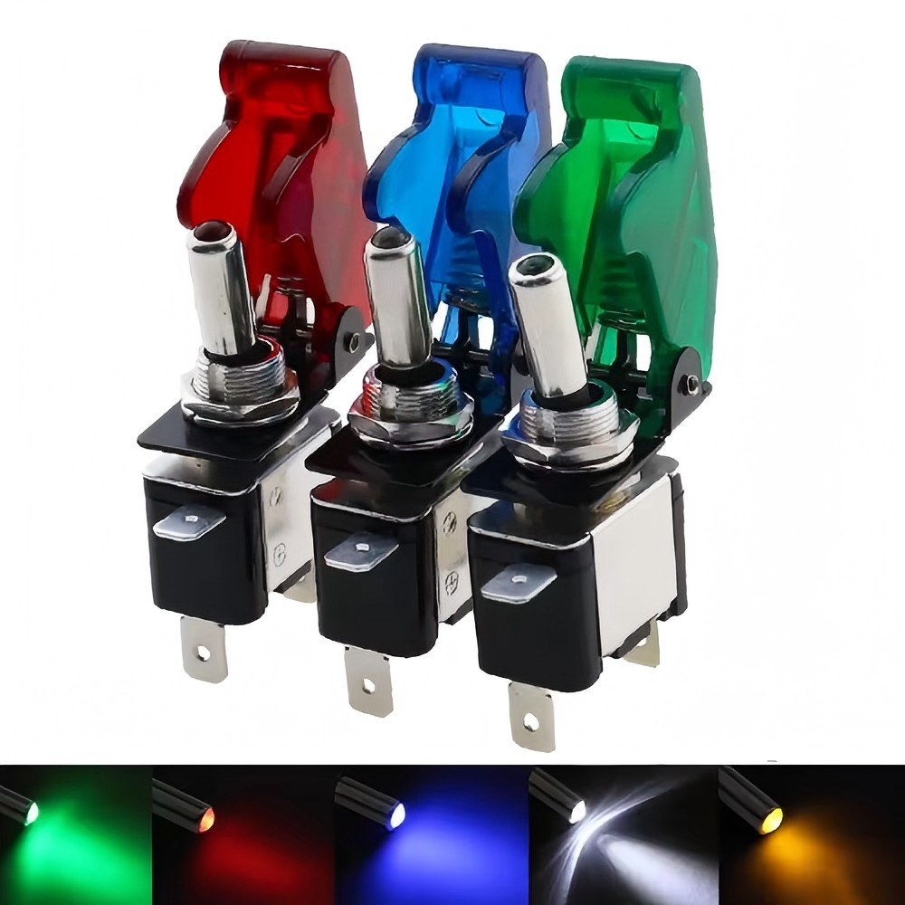 1Set Auto Car Boat Truck ASW-07D Led Toggle Switch with Safety Aircraft Flip up Cover Red Blue Green Yellow White 12V20A