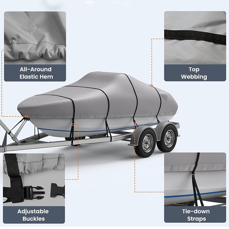 Heavy Duty 210D Marine Canvas Waterproof Boat Cover 17-19ft V-Hull Bass Tri-Hull Runabout Boats Trailerable 18ft 19' Foot Cover