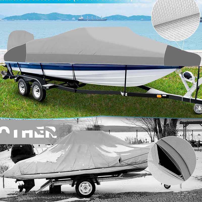 Heavy Duty 210D Marine Canvas Waterproof Boat Cover 17-19ft V-Hull Bass Tri-Hull Runabout Boats Trailerable 18ft 19' Foot Cover