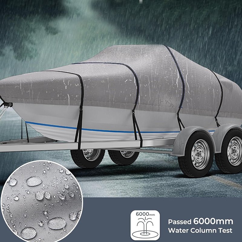 Heavy Duty 210D Marine Canvas Waterproof Boat Cover 17-19ft V-Hull Bass Tri-Hull Runabout Boats Trailerable 18ft 19' Foot Cover