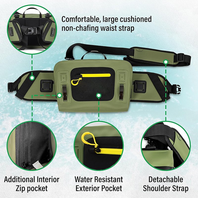 Waterproof Fanny Pack 8L Submersible Lumbar Waist Pack with Airtight Zipper with IPX8 Waterproof Phone Case