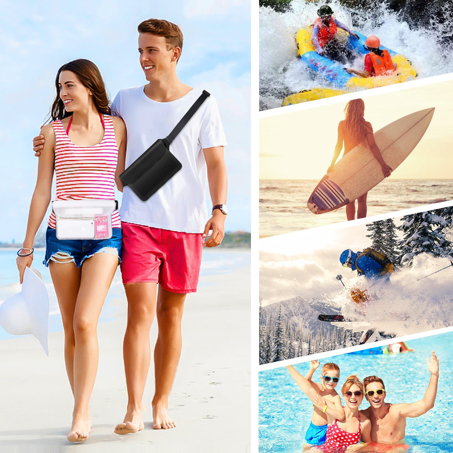 Waterproof Swimming Bag Ski Drift Diving Shoulder Waist Pack Bag Underwater Mobile Phone Bags Case Cover for Beach Boat Sports