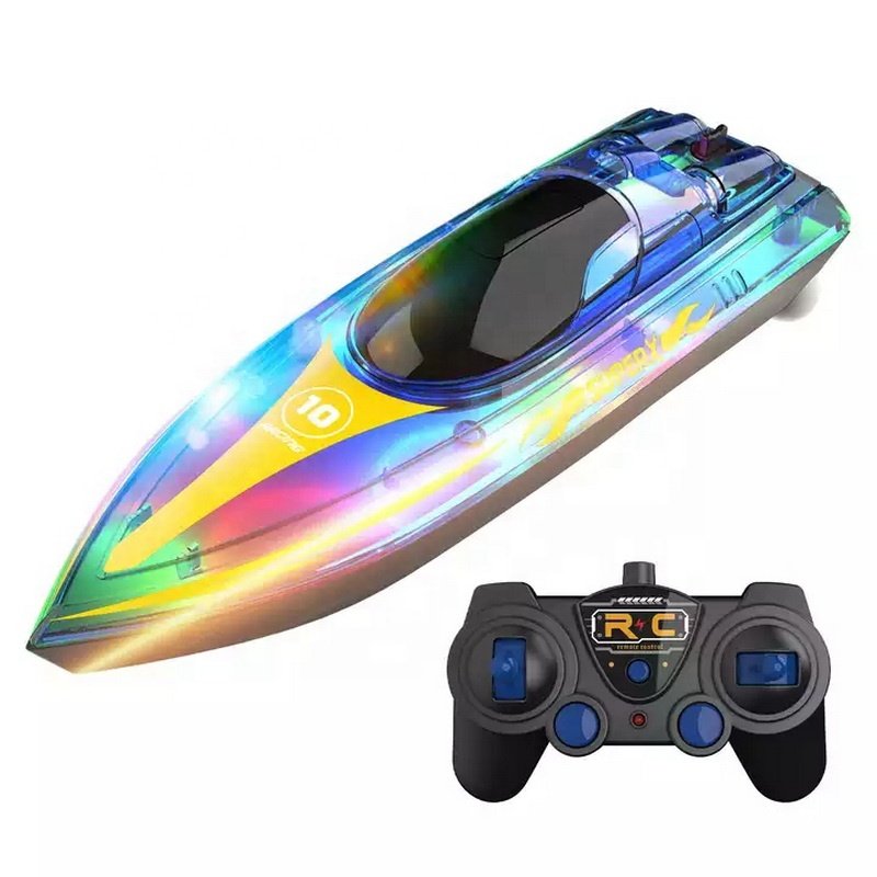 2.4GHz 15KM/H Racing RC Boat With Transparent Cover and Bright LED Light Effect Yacht for Lakes Pool Kids Cheap Toys