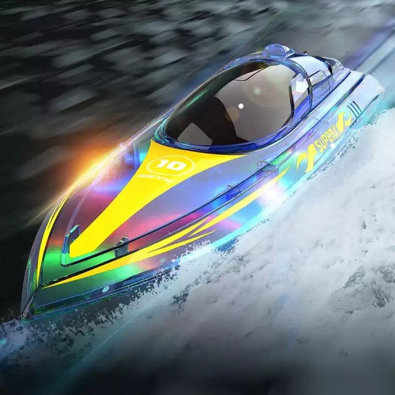 2.4GHz 15KM/H Racing RC Boat With Transparent Cover and Bright LED Light Effect Yacht for Lakes Pool Kids Cheap Toys