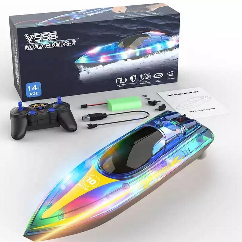 2.4GHz 15KM/H Racing RC Boat With Transparent Cover and Bright LED Light Effect Yacht for Lakes Pool Kids Cheap Toys