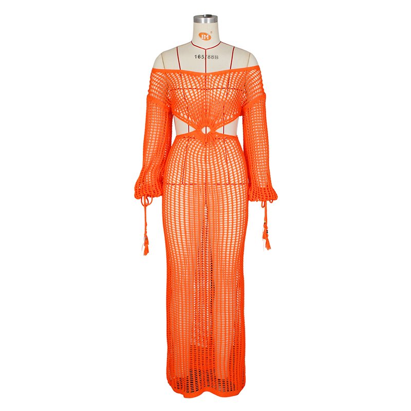 2025 Summer Boho Crochet Knit Maxi Long Beachwear Swimwear Plus Size Women Dress Beach Cover up