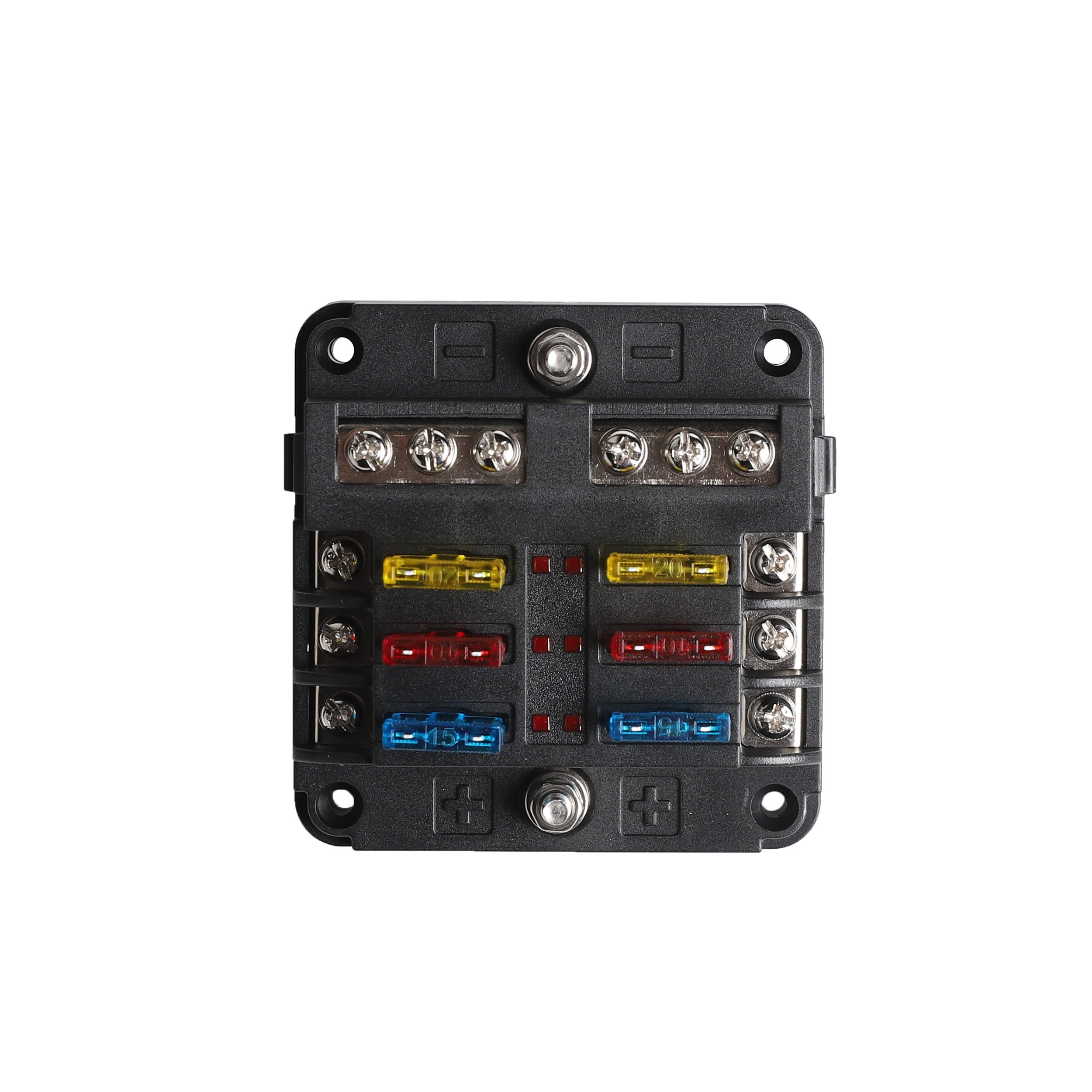 6 Circuit STD Fuse Holder With Negative Bus and Cover, Automotive ATC ATO Blade Fuse Block with LED Indicator for Car RV Marine