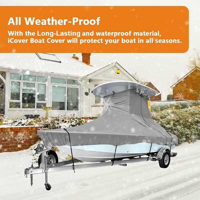 Custom Boat Cover,600D Heavy Duty Marine Grade Polyester Waterproof UV and Fade Resistant TTOP Boat Storage Cover