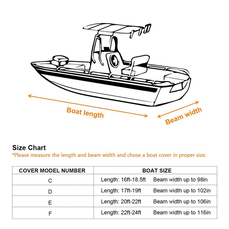 Custom Boat Cover,600D Heavy Duty Marine Grade Polyester Waterproof UV and Fade Resistant TTOP Boat Storage Cover