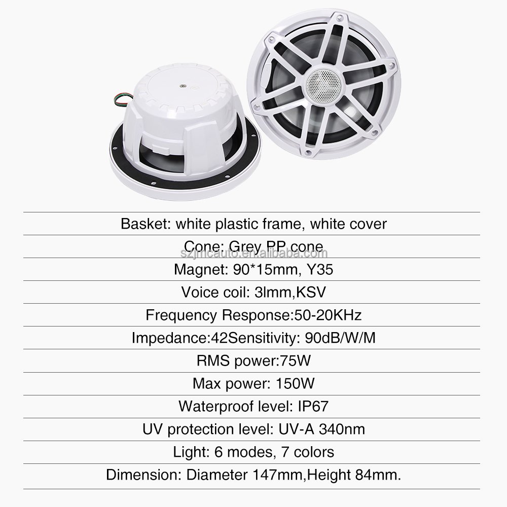 JMC New Arrival OEM ODM 6.5 Inch Marine Speaker Waterproof 200W Watersports Marine Audio Speaker with RGB Light for Boat Yacht