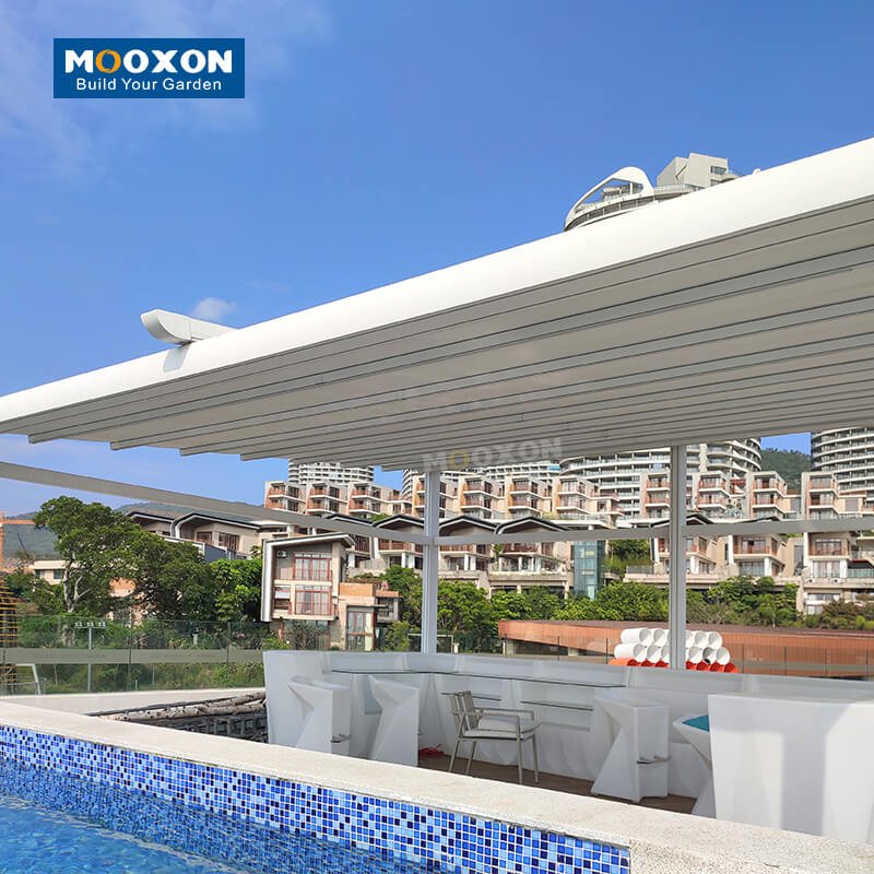 Mooxon All-Season Aluminum Retractable Roof Pergola PVC Shade for Garden and Patio