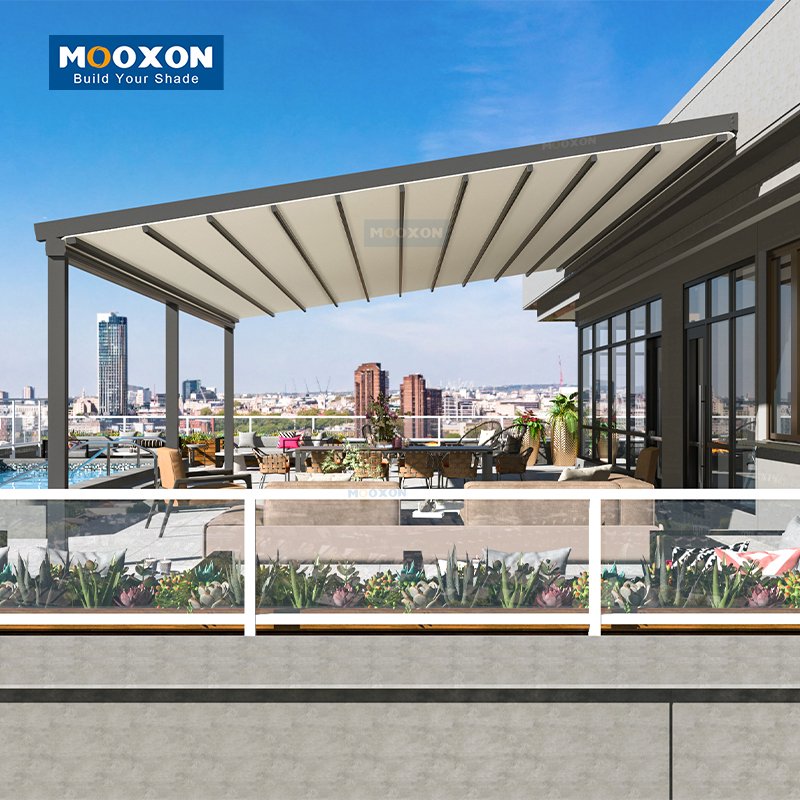 Mooxon All-Season Aluminum Retractable Roof Pergola PVC Shade for Garden and Patio