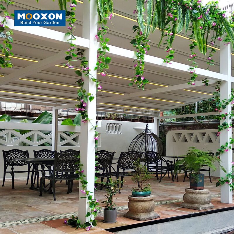 Mooxon All-Season Aluminum Retractable Roof Pergola PVC Shade for Garden and Patio