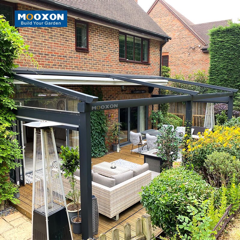 Mooxon All-Season Aluminum Retractable Roof Pergola PVC Shade for Garden and Patio