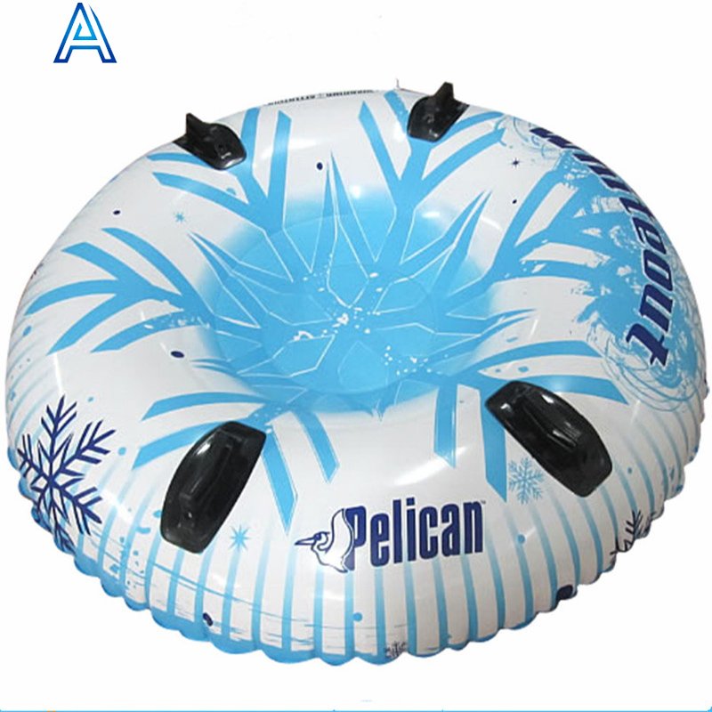 Custom CMYK Printing Round PVC Inflatable Snow Tube Board Ski Board Sled Sledge With Handles
