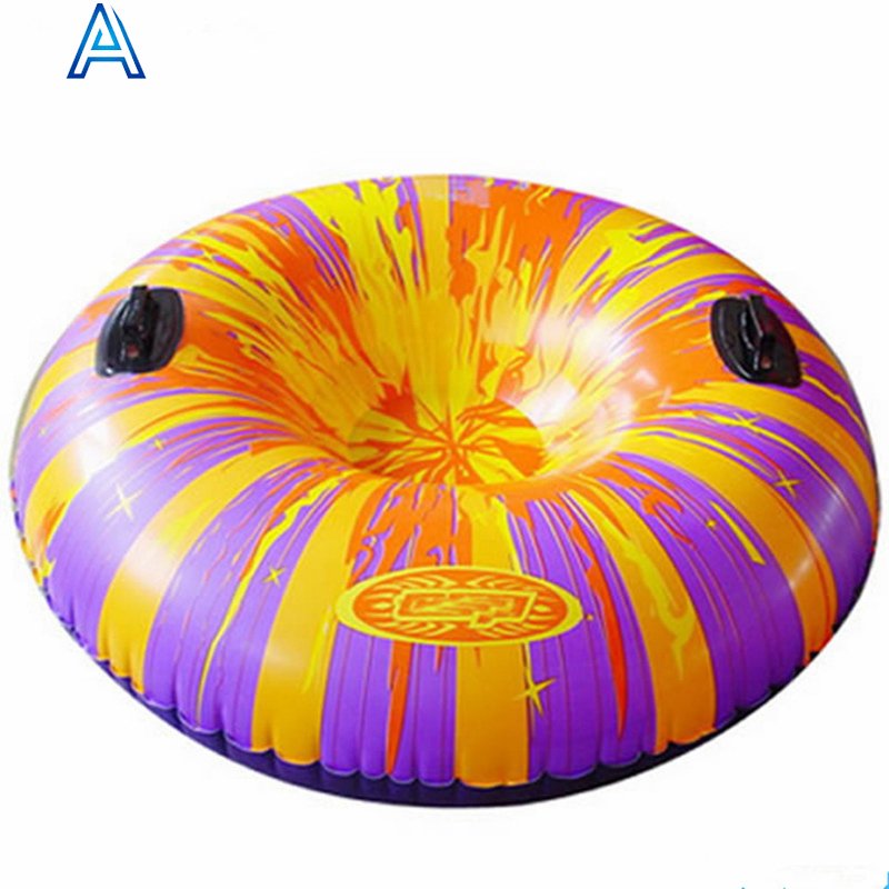 Custom CMYK Printing Round PVC Inflatable Snow Tube Board Ski Board Sled Sledge With Handles