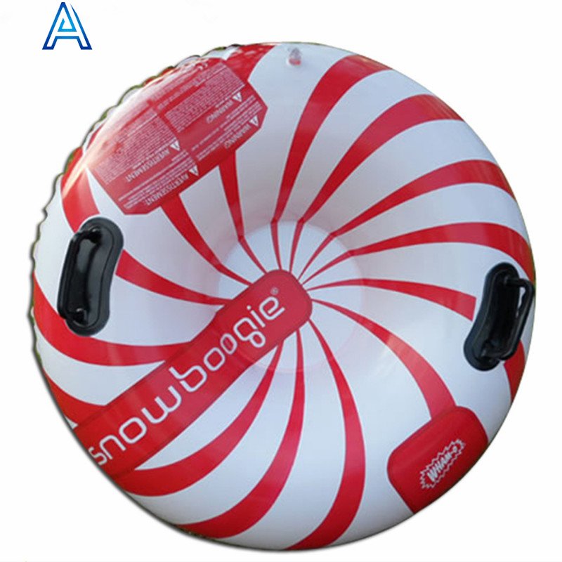 Custom CMYK Printing Round PVC Inflatable Snow Tube Board Ski Board Sled Sledge With Handles