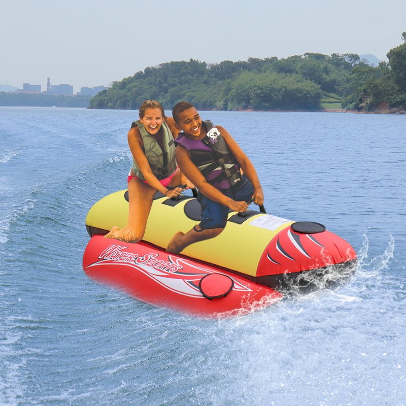 Super Towable Tube for Boating ,1-2 Person Banana Inflatable Boat Tube for Water Sports, Nylon Cover Towable Water Tube